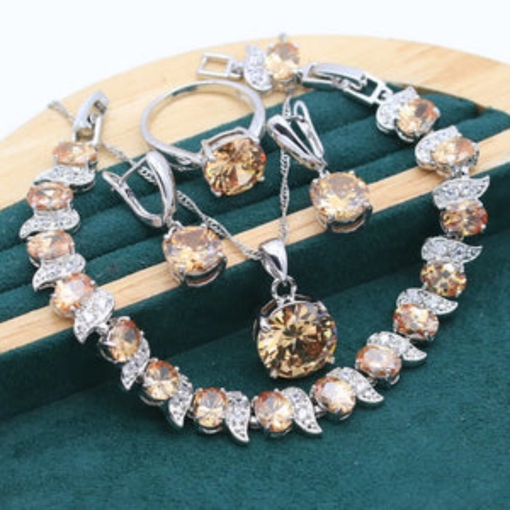 Gift Set:Classic Champagne CZ Zircon 925